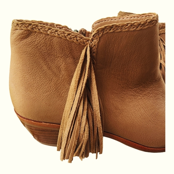 Sam Edelman Suede Leather Ankle Bootie, Paige, Western Fringe, Tan, Size 7M - Picture 3 of 11